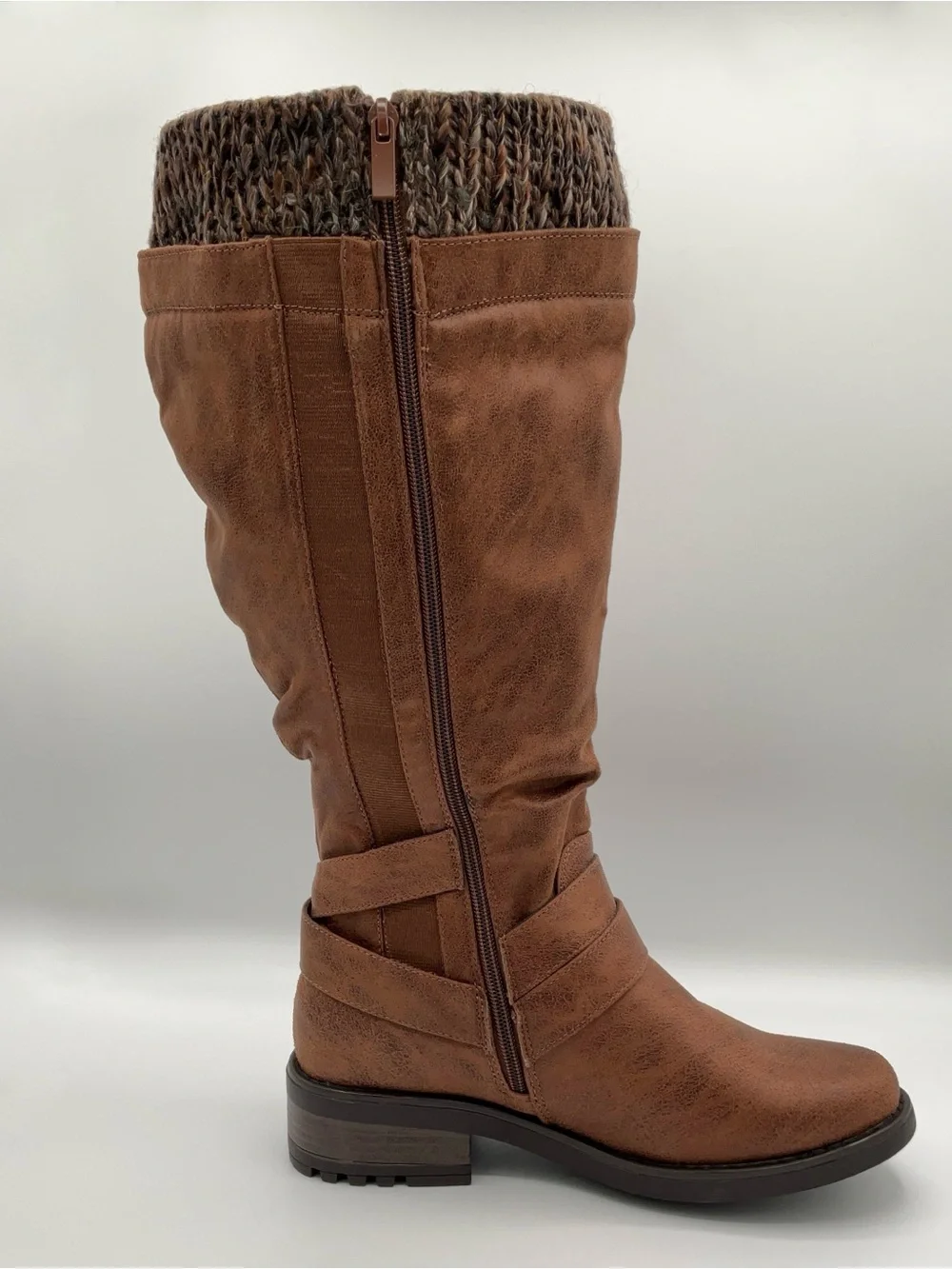 NEW w/o box Torrid Knee Boots Brown Faux Leather Tall Buckle Sweater Tops US8.5W